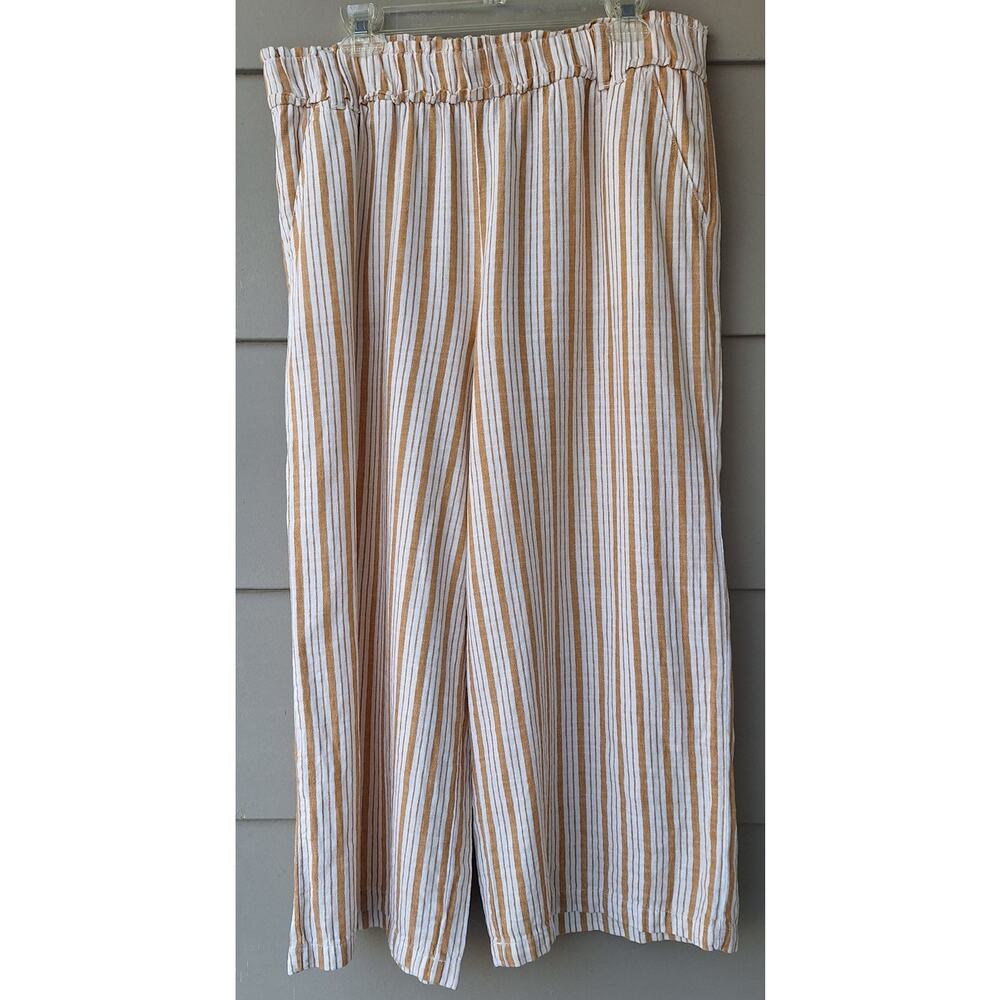 a.n.a. High Elastic Waist Wide Leg Cropped Linen Cotton Casual Striped Pants  L